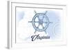 Virginia - Ship Wheel - Blue - Coastal Icon-Lantern Press-Framed Art Print