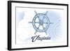 Virginia - Ship Wheel - Blue - Coastal Icon-Lantern Press-Framed Art Print