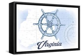 Virginia - Ship Wheel - Blue - Coastal Icon-Lantern Press-Framed Stretched Canvas