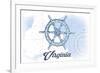 Virginia - Ship Wheel - Blue - Coastal Icon-Lantern Press-Framed Art Print