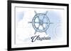 Virginia - Ship Wheel - Blue - Coastal Icon-Lantern Press-Framed Art Print