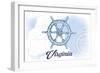 Virginia - Ship Wheel - Blue - Coastal Icon-Lantern Press-Framed Art Print