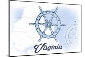 Virginia - Ship Wheel - Blue - Coastal Icon-Lantern Press-Mounted Art Print