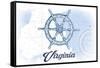 Virginia - Ship Wheel - Blue - Coastal Icon-Lantern Press-Framed Stretched Canvas