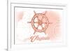 Virginia - Ship Wheel - Coral - Coastal Icon-Lantern Press-Framed Premium Giclee Print