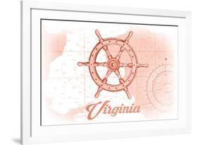 Virginia - Ship Wheel - Coral - Coastal Icon-Lantern Press-Framed Premium Giclee Print