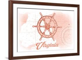 Virginia - Ship Wheel - Coral - Coastal Icon-Lantern Press-Framed Premium Giclee Print