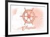 Virginia - Ship Wheel - Coral - Coastal Icon-Lantern Press-Framed Premium Giclee Print