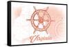 Virginia - Ship Wheel - Coral - Coastal Icon-Lantern Press-Framed Stretched Canvas