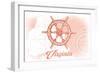 Virginia - Ship Wheel - Coral - Coastal Icon-Lantern Press-Framed Art Print