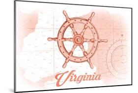 Virginia - Ship Wheel - Coral - Coastal Icon-Lantern Press-Mounted Art Print