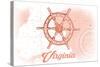 Virginia - Ship Wheel - Coral - Coastal Icon-Lantern Press-Stretched Canvas