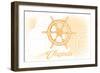 Virginia - Ship Wheel - Yellow - Coastal Icon-Lantern Press-Framed Art Print