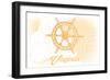 Virginia - Ship Wheel - Yellow - Coastal Icon-Lantern Press-Framed Art Print