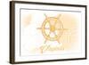 Virginia - Ship Wheel - Yellow - Coastal Icon-Lantern Press-Framed Art Print