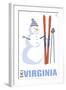 Virginia - Snowman with Skis-Lantern Press-Framed Art Print