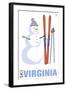 Virginia - Snowman with Skis-Lantern Press-Framed Art Print