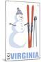 Virginia - Snowman with Skis-Lantern Press-Mounted Art Print