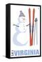 Virginia - Snowman with Skis-Lantern Press-Framed Stretched Canvas