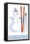 Virginia - Snowman with Skis-Lantern Press-Framed Stretched Canvas