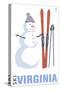 Virginia - Snowman with Skis-Lantern Press-Stretched Canvas