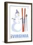 Virginia - Snowman with Skis-Lantern Press-Framed Art Print