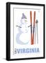 Virginia - Snowman with Skis-Lantern Press-Framed Art Print