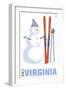 Virginia - Snowman with Skis-Lantern Press-Framed Art Print