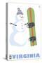 Virginia, Snowman with Snowboard-Lantern Press-Stretched Canvas