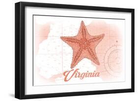 Virginia - Starfish - Coral - Coastal Icon-Lantern Press-Framed Art Print