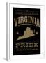 Virginia State Pride - Gold on Black-Lantern Press-Framed Art Print