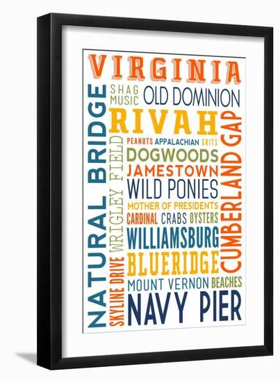 Virginia - Typography-Lantern Press-Framed Art Print