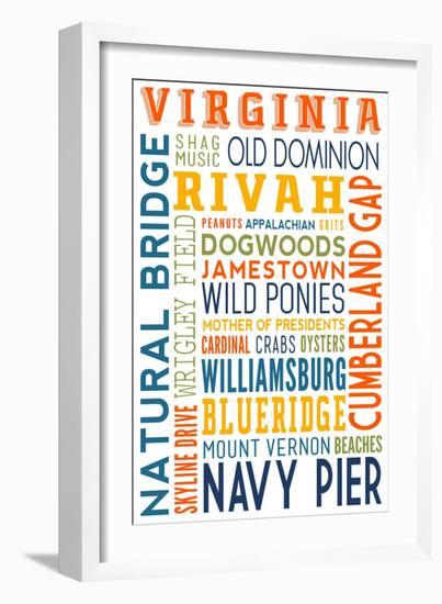 Virginia - Typography-Lantern Press-Framed Art Print