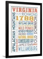 Virginia - Typography-Lantern Press-Framed Art Print