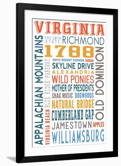 Virginia - Typography-Lantern Press-Framed Art Print