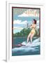 Virginia - Water Skier and Lake-Lantern Press-Framed Art Print