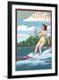 Virginia - Water Skier and Lake-Lantern Press-Framed Art Print