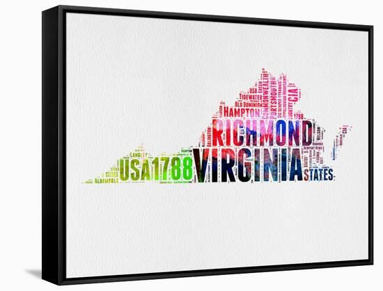 Virginia Watercolor Word Cloud-NaxArt-Framed Stretched Canvas