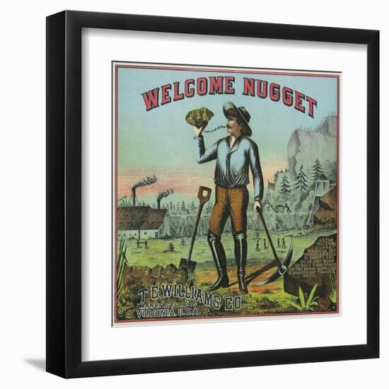 Virginia, Welcome Nugget Brand Tobacco Label-Lantern Press-Framed Art Print