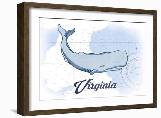 Virginia - Whale - Blue - Coastal Icon-Lantern Press-Framed Art Print