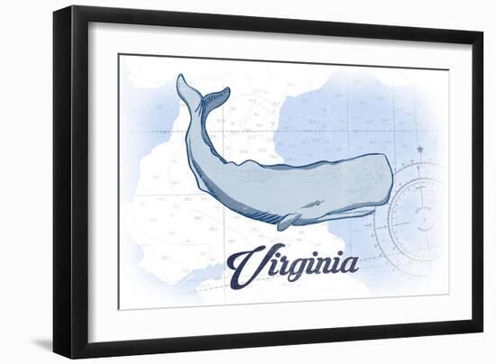 Virginia - Whale - Blue - Coastal Icon-Lantern Press-Framed Art Print