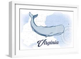 Virginia - Whale - Blue - Coastal Icon-Lantern Press-Framed Art Print