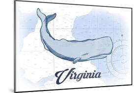 Virginia - Whale - Blue - Coastal Icon-Lantern Press-Mounted Art Print