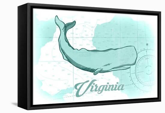 Virginia - Whale - Teal - Coastal Icon-Lantern Press-Framed Stretched Canvas