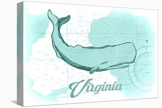 Virginia - Whale - Teal - Coastal Icon-Lantern Press-Stretched Canvas