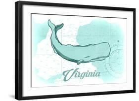 Virginia - Whale - Teal - Coastal Icon-Lantern Press-Framed Art Print