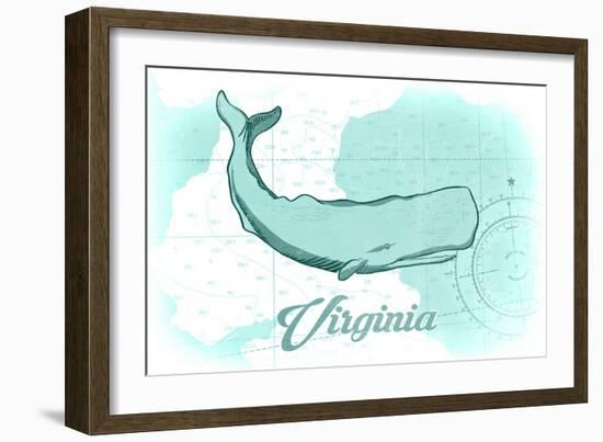 Virginia - Whale - Teal - Coastal Icon-Lantern Press-Framed Art Print