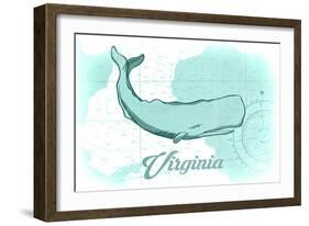 Virginia - Whale - Teal - Coastal Icon-Lantern Press-Framed Art Print