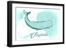 Virginia - Whale - Teal - Coastal Icon-Lantern Press-Framed Art Print