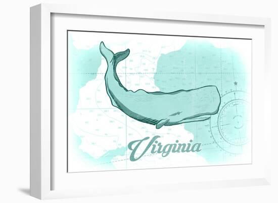 Virginia - Whale - Teal - Coastal Icon-Lantern Press-Framed Art Print